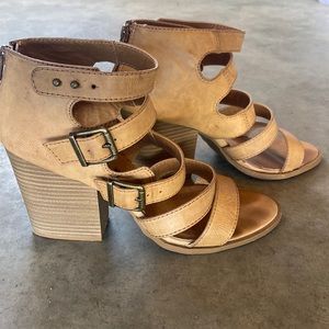 Faux Leather Strappy Stacked Heel Sandals